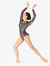 Hand-painted grey women's mesh long sleeve leotard