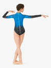 Blue and black hand-painted mesh long sleeve leotard for girls