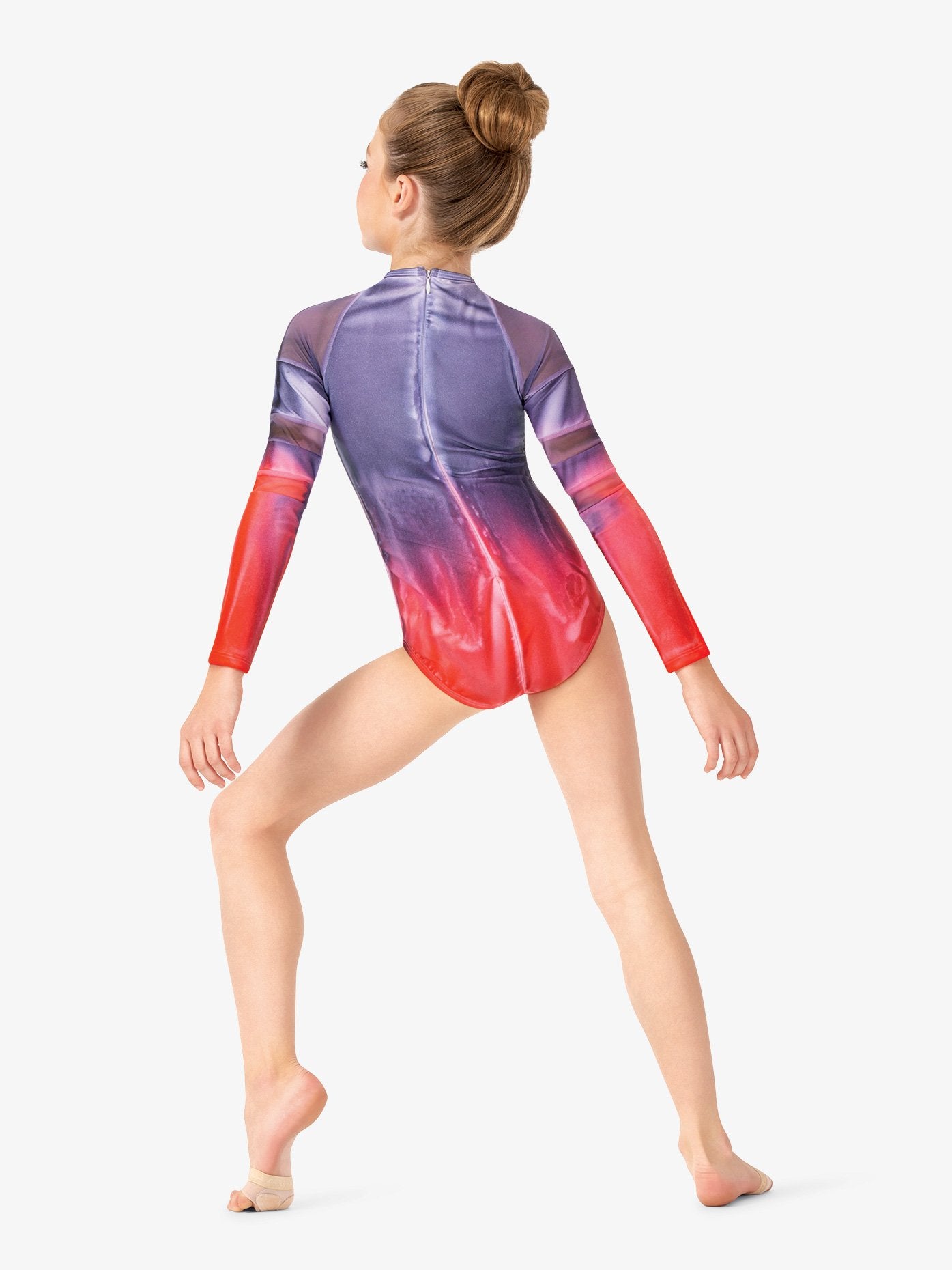 Purple and red girls hand-painted mesh long sleeve leotard