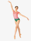 Pink and green hand-painted girls' short sleeve leotard, vibrant and unique
