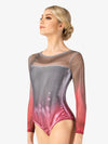 Hand-painted grey and pink women's long sleeve leotard