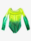 Hand-painted green women's long sleeve leotard