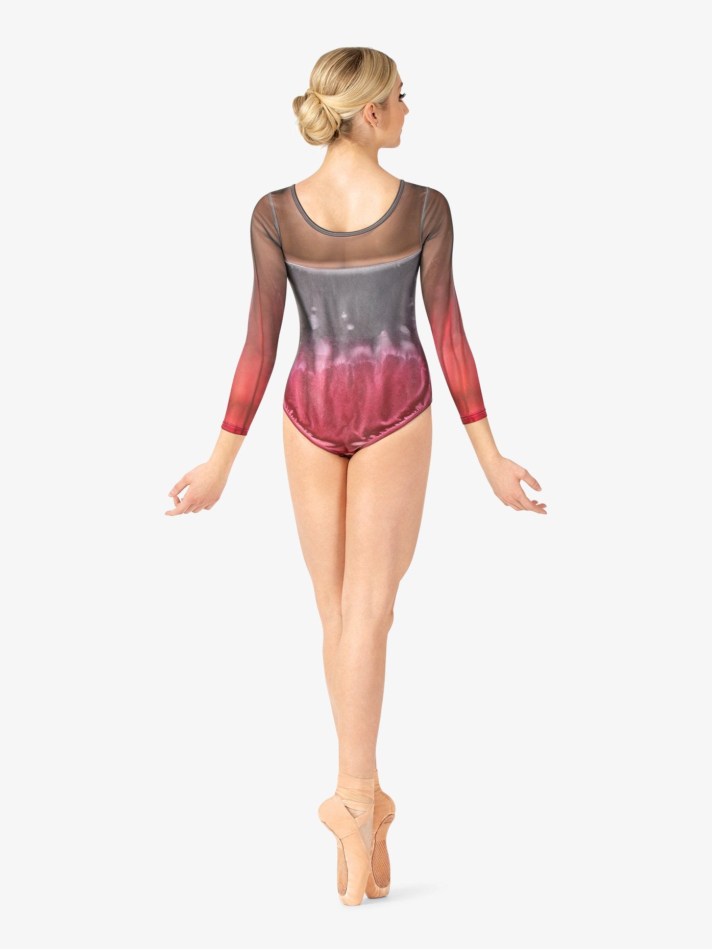 Hand-painted grey and pink girls' long sleeve leotard