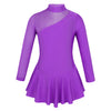 Tulle long sleeve rhinestone purple dress leotard