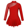 Tulle long sleeve rhinestone red dress leotard