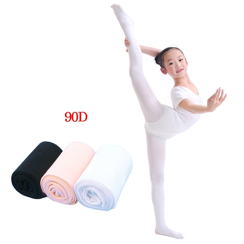 Flexible Nylon Girls Ballet Dance Tights White/ Nude Girl Kids Soft Pantyhose 90D Without Hole Ballet Dance Tights 2 Colors - AZ Dance Store